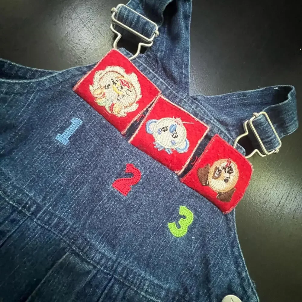 RARE Vintage Baby Einstein Blue Denim Overalls w/ Character Detail - 6m